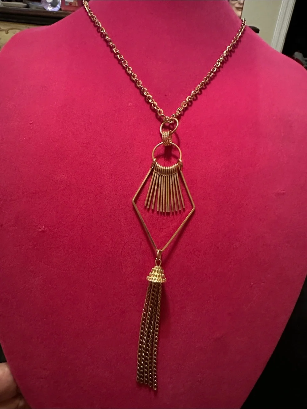 Gold Tone Geometric Tassel Pendant Necklace -  Women Jewelry FAUX